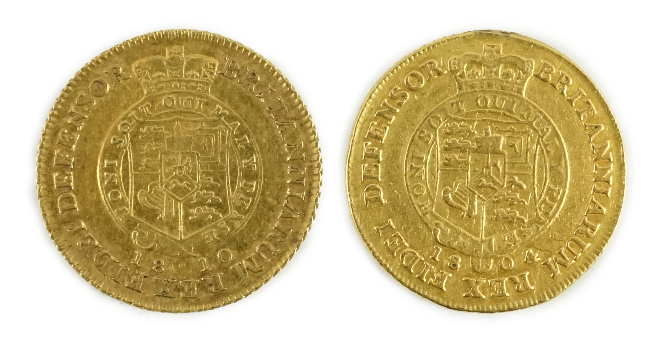 Two George III gold half guineas, 1804 and 1810